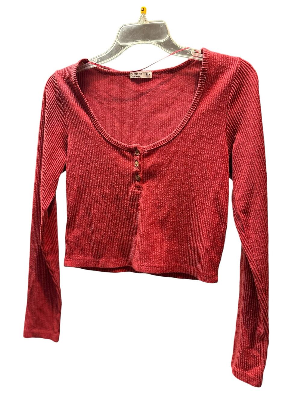 Womens Crop Top Size Medium Red Cropped Ribbed Long Sleeve Soft Y2K Buttons